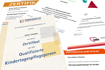 Zertifikate Kindertagespflege Katrin Classen in Heiligenhaus